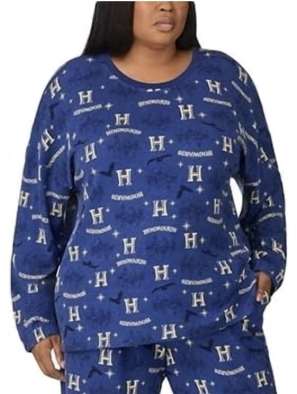 Harry Potter Hogwarts XL Blue All Over Print Long Sleeve Lounge Pajama Top